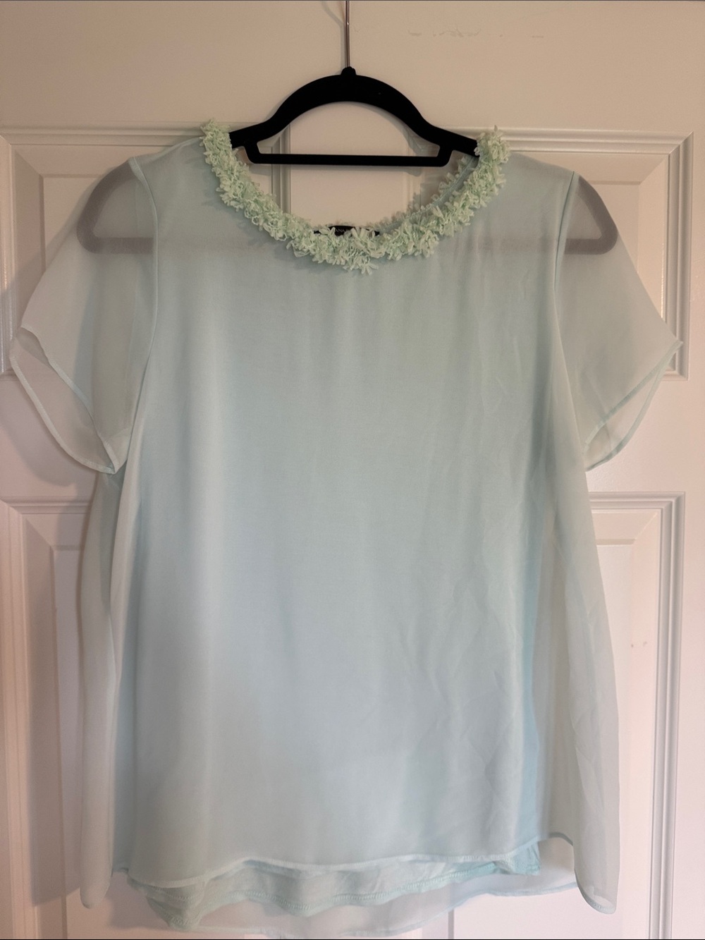 Banana Republic Light Mint Short Sleeve Blouse with Floral Neckline